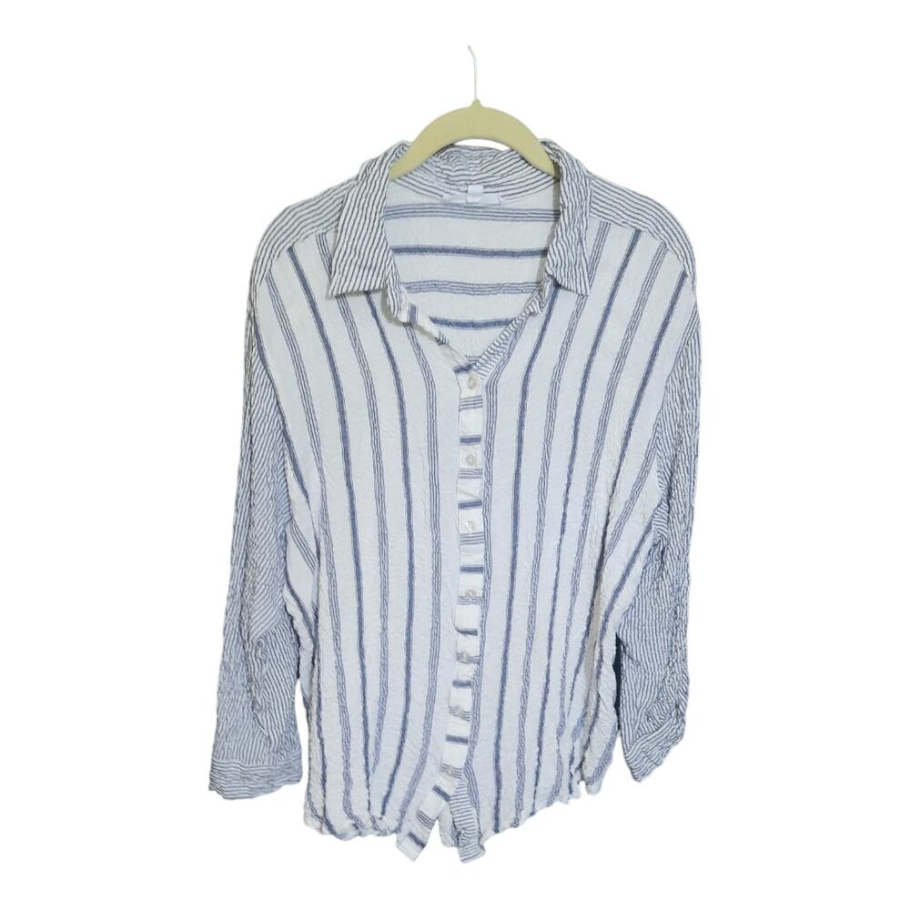 Jane & Delancy Womens Crinkle Fabric Stripe Button Front Long Sleeve Top Size 1X